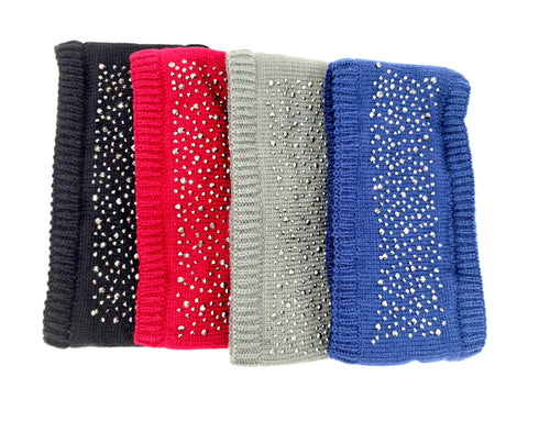 Women's Fine Knit Headband with Rhinestone Studs, Soft Lining