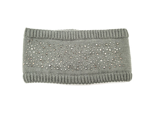 Women's Fine Knit Headband with Rhinestone Studs, Soft Lining