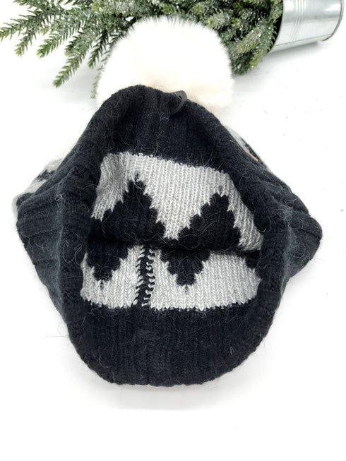 Chevron Beanie with Faux Fur Pom C.C Hat