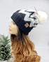 Chevron Beanie with Faux Fur Pom C.C Hat