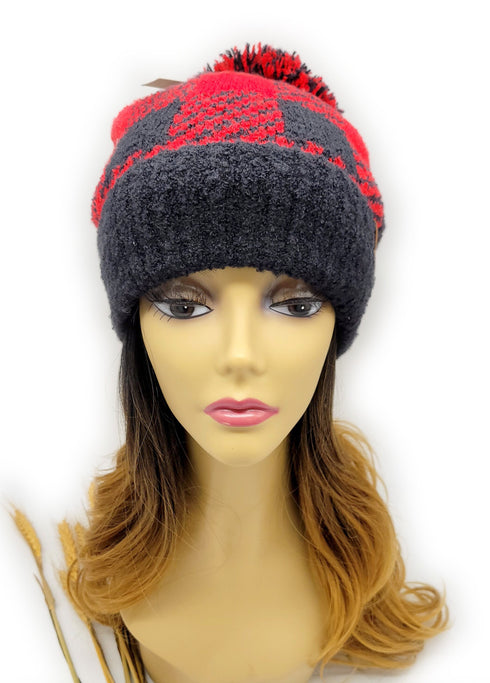 Buffalo Print Jacquard Knit Pom C.C Beanie Hat