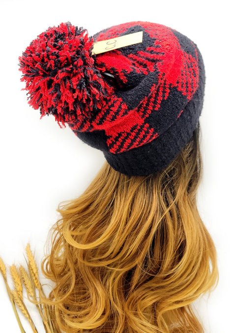 Buffalo Print Jacquard Knit Pom C.C Beanie Hat