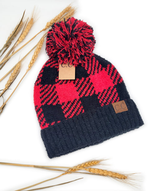 Buffalo Print Jacquard Knit Pom C.C Beanie Hat