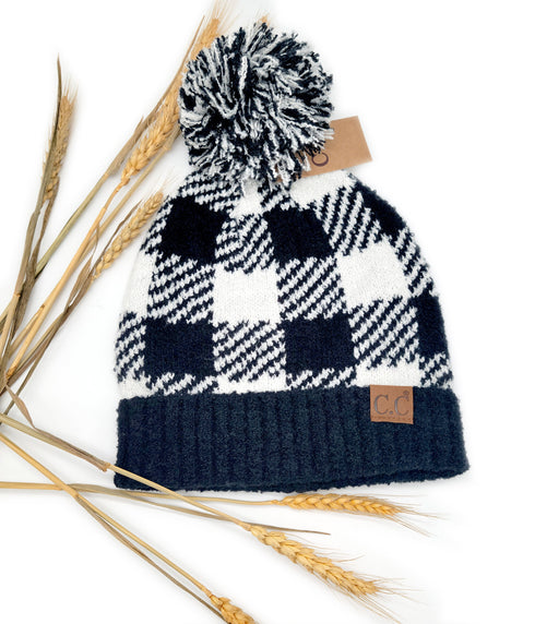 Buffalo Print Jacquard Knit Pom C.C Beanie Hat