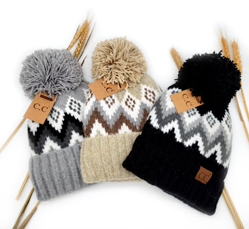 Aztec Chevron Knit Pom Beanie C.C Hat