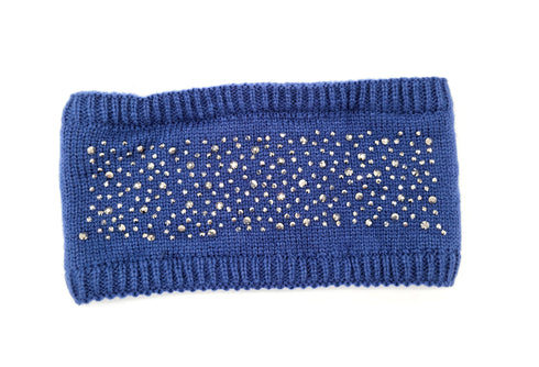 Women's Fine Knit Headband with Rhinestone Studs, Soft Lining