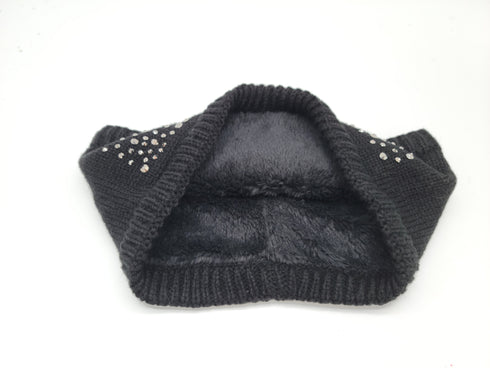 Women's Fine Knit Headband with Rhinestone Studs, Soft Lining
