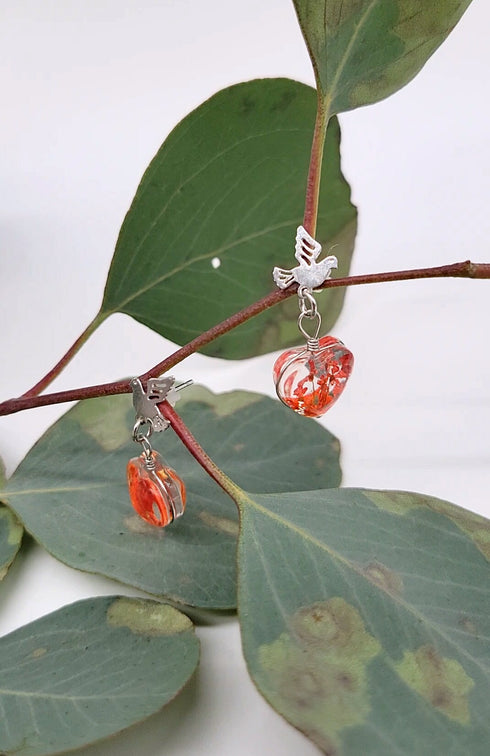 Tiny Birds with Dried Flowers in the Heart handmade resin earrings , real flower jewelry, Gifts for Her
