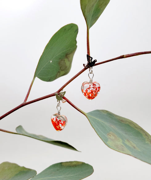 Tiny Birds with Dried Flowers in the Heart handmade resin earrings , real flower jewelry, Gifts for Her