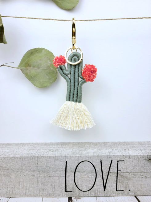 Macrame Cactus Tassel Keychain, Bag Charm, Keyring Holder ,Wallet Purse Pendant Decorations Birthday Gifts for her