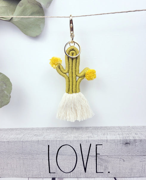 Macrame Cactus Tassel Keychain, Bag Charm, Keyring Holder ,Wallet Purse Pendant Decorations Birthday Gifts for her