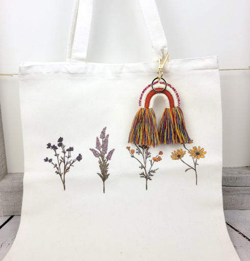 Macrame Rainbow with glass beads Keychain, Boho Accessory, Rainbow Keyring, Bag Charm, Small Gifts For her