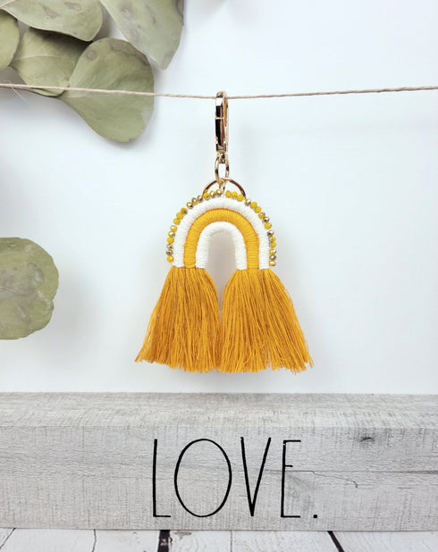 Macrame Rainbow with glass beads Keychain, Boho Accessory, Rainbow Keyring, Bag Charm, Small Gifts For her