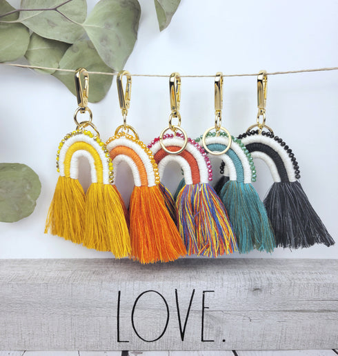 Macrame Rainbow with glass beads Keychain, Boho Accessory, Rainbow Keyring, Bag Charm, Small Gifts For her