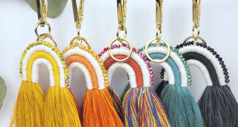 Macrame Rainbow with glass beads Keychain, Boho Accessory, Rainbow Keyring, Bag Charm, Small Gifts For her