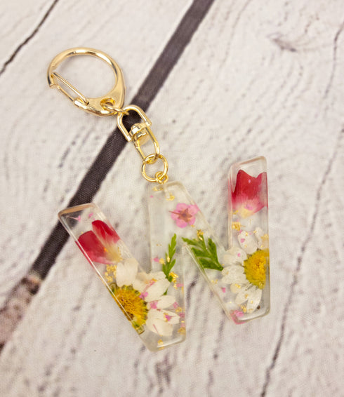 Handmade Pressed Flowers Resin Keychain, Initials Letter Alphabet Name Gifts For Her