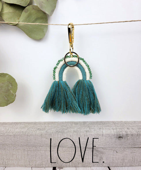 Macrame Rainbow with glass beads Keychain, Boho Accessory, Rainbow Keyring, Bag Charm, Small Gifts For her