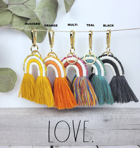 Macrame Rainbow with glass beads Keychain, Boho Accessory, Rainbow Keyring, Bag Charm, Small Gifts For her