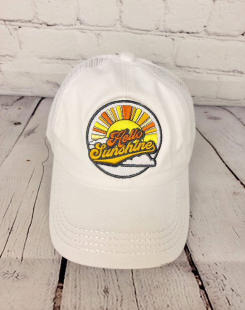 Embroidered Hello Sunshine Patch High Pony Criss Cross ball cap for her, gifts for her