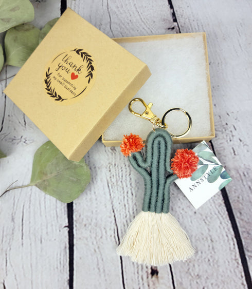 Macrame Cactus Tassel Keychain, Bag Charm, Keyring Holder ,Wallet Purse Pendant Decorations Birthday Gifts for her
