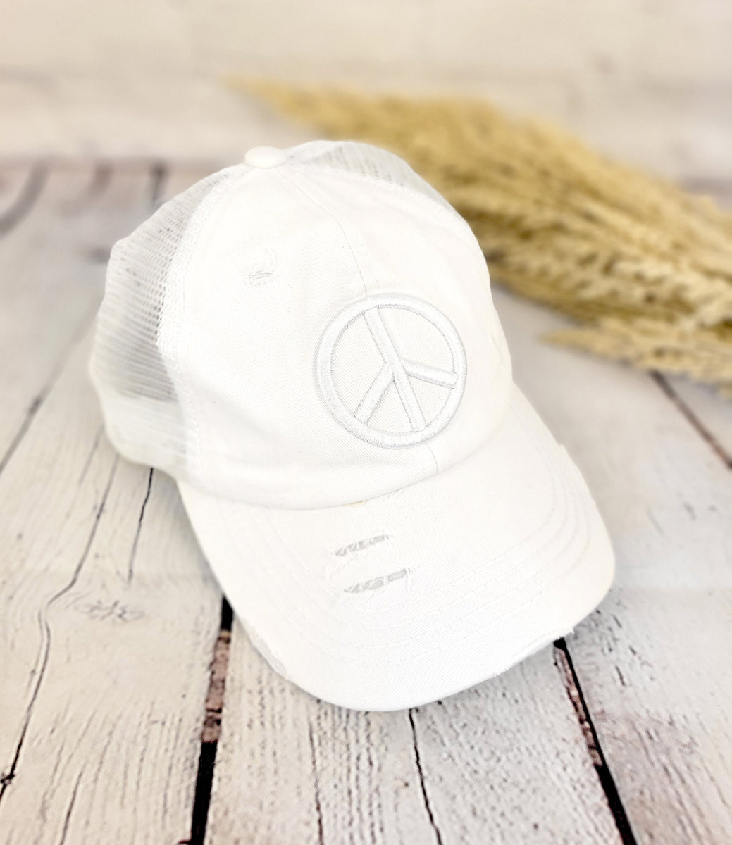 Fashion Forward Distressed Embroidered Peace Sign Criss Cros display picture 1