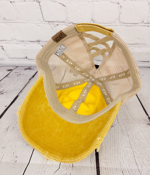 Distressed Aztec Patch Criss Cross High Pony C.C Ball Cap