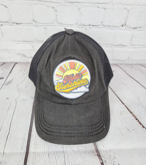 Embroidered Hello Sunshine Patch High Pony Criss Cross ball cap for her, gifts for her
