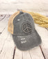 Distressed Embroidered Peace Sign Criss Cross High Pony C.C Ball Cap