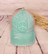 Distressed Embroidered Peace Sign Criss Cross High Pony C.C Ball Cap