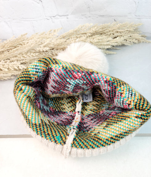 C.C Aztec Patterned Faux Fur Pom C.C Beanie Hat