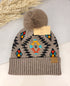 C.C Aztec Patterned Faux Fur Pom C.C Beanie Hat