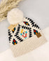 C.C Aztec Patterned Faux Fur Pom C.C Beanie Hat