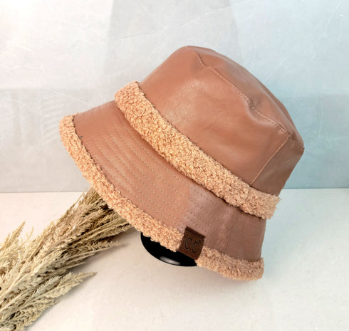Soft Faux Leather Shearling C.C Bucket Hat ,Winter bucket hat, women winter bucket hat, gifts for her