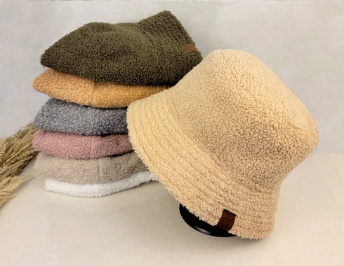 Soft Faux Leather Shearling C.C Bucket Hat ,Winter bucket hat, women winter bucket hat, gifts for her