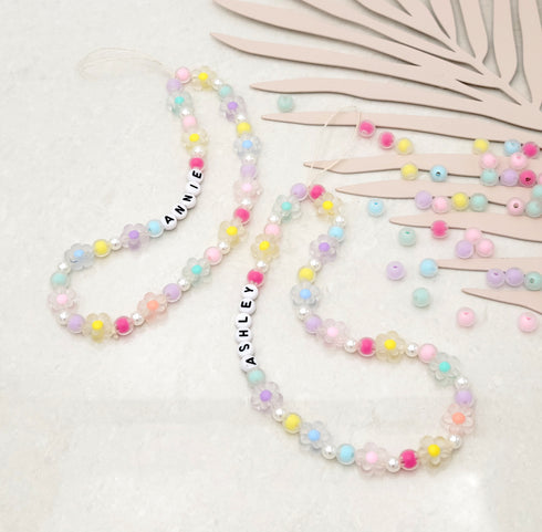 Personalized Name Cell Phone Strap Gift with Colorful Patel Beads