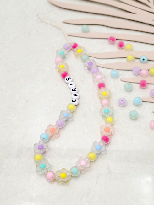 Personalized Name Cell Phone Strap Gift with Colorful Patel Beads