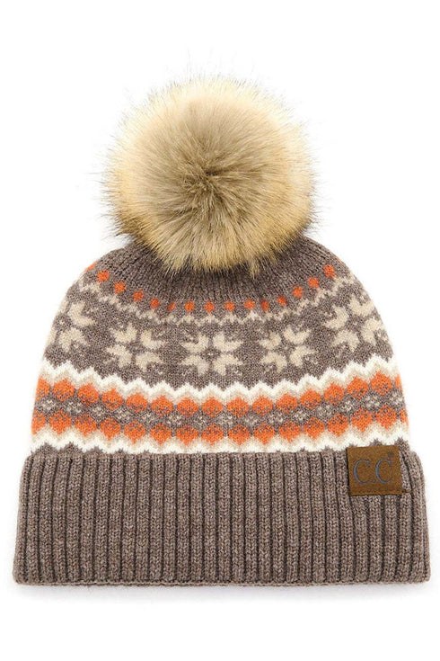 C.C Nordic Fair Isle Pom Beanie Hat, Beanie for Adults, Winter Hats, Winter Beanies, Premium Hats, Warm Hats, Winter Accessories, for gifts
