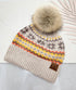 C.C Nordic Fair Isle Pom Beanie Hat, Beanie for Adults, Winter Hats, Winter Beanies, Premium Hats, Warm Hats, Winter Accessories, for gifts