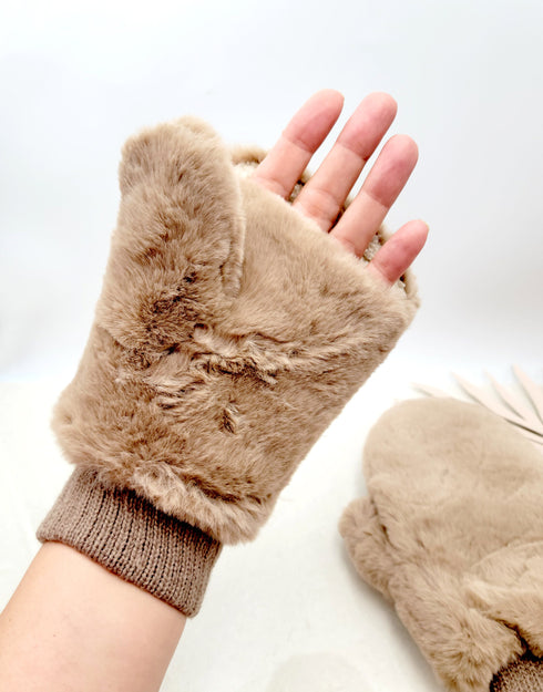 Faux Fur c.c mittens with shepherd Lined Flip Up Down Top Fingerless Mitten Gloves gifts for her , Christ mas gifts for her