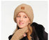 C.C Exclusive Unisex Winter Soft Sherpa Cuff Beanie Hat with C.C Suede Logo gifts for her