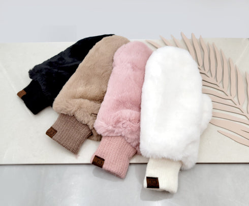 Faux Fur c.c mittens with shepherd Lined Flip Up Down Top Fingerless Mitten Gloves gifts for her , Christ mas gifts for her