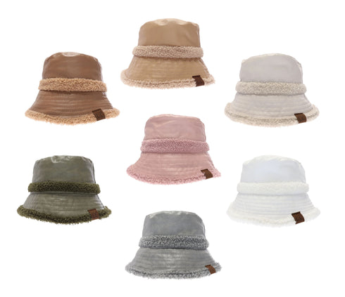 Soft Faux Leather Shearling C.C Bucket Hat ,Winter bucket hat, women winter bucket hat, gifts for her