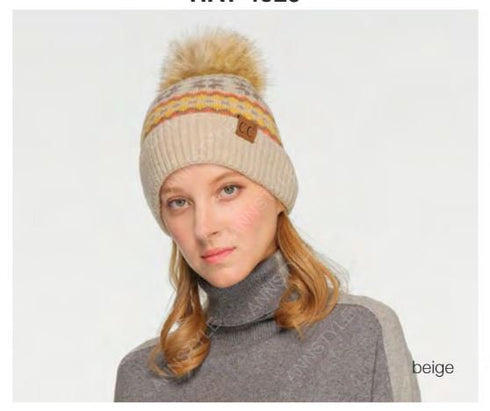 C.C Nordic Fair Isle Pom Beanie Hat, Beanie for Adults, Winter Hats, Winter Beanies, Premium Hats, Warm Hats, Winter Accessories, for gifts