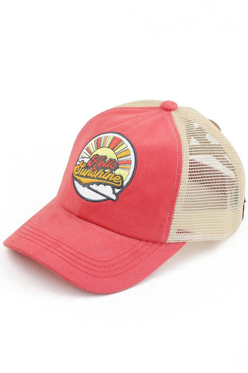 Embroidered Hello Sunshine Patch High Pony Criss Cross ball cap for her, gifts for her