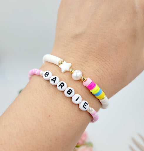 3Pc set Mother of pearl star beads with Natural pearl , Heishi Beaded Stretch Bracelets, Natural Pearl Beads Colorful Bracelet for her