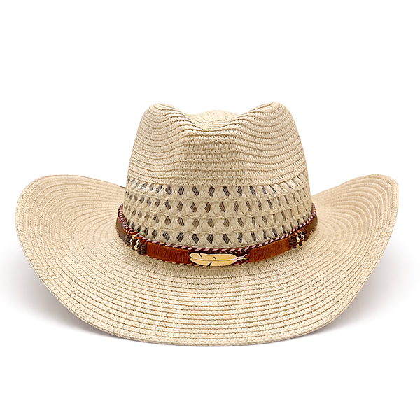 Vintage Handwoven Straw Cowboy Hat Natural Tan Boho Western Festival Beach Western Boho Vintage Straw Woven Natural Cowboy/Cowgirl Tan  main image 4
